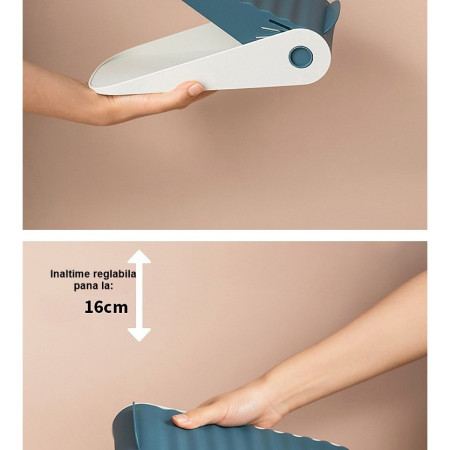 Suport pentru Pantofi,  cu Două Straturi, Organizator, Antiderapant și Durabil, Inălțime Reglabilă, 25.5x11x7.5 cm, Albastru, 150 g