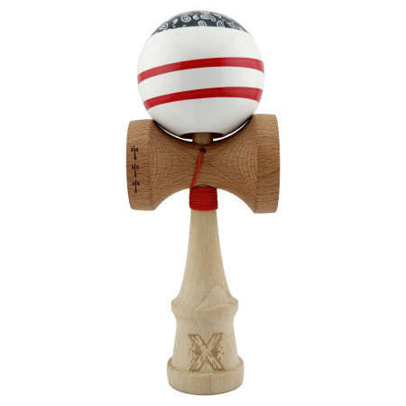 Kendama X CHICANOS Originala, Profesionala, Cyrax, Big Cups V2, Super Sticky cu Cupe Mari, Rulment Metalic, din lemn 18 cm, Ata 55 cm, Negru/Alb