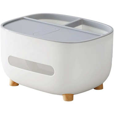 Suport pentru Servetele,  Cutie Multifunctionala, Design Minimalist, ABS, cu Suport pentru Obiectele Personale, pentru Birou, 21x12x12 cm, Gri