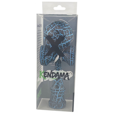 Kendama X Originala,  Profesionala, Cyrax, Cracked, din Lemn, 18 cm,  Negru, Albastru