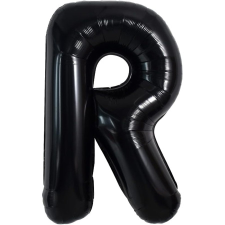 Balon Folie Metalizata Litera R, Cyrax, 40 cm, Umflati cu Heliu sau Aer, Ambalaj Individual, Pai inclus, Negru