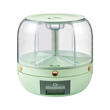 Dozator de cereale Cyrax, rotativ 360, 6 compartimente, capacitate 6 L, rezistent la umezeala, inchidere etansa, verde deschis