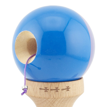 Kendama X Originala, Profesionala, Cyrax, Big Cups V2, Super Sticky cu Cupe Mari, Rulment Metalic, din lemn 18 cm, Ata 55 cm, Mov/Albastru