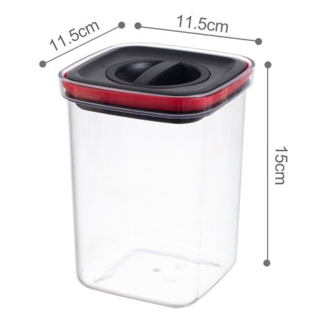 Cutie de Depozitare Alimente, Cyrax, Cutie de tip Container, Recipient pentru Cereale in Bucatarie, 11.5 x 11.5 x 15 cm, volum 1200 ml, Transparenta cu Capac Negru