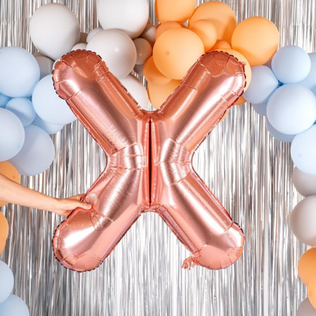 Balon Folie Metalizata Litera X, Cyrax, 80 cm, Umflati cu Heliu sau Aer, Ambalaj Individual, Pai inclus, Rose Gold