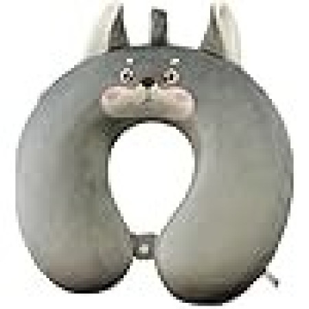 Perna de Calatorie in Forma de U,  Pentru Gat si Cap, Umplutura din Spuma cu Memorie, 30x30 cm, Model Husky, Accesoriu de Voiaj, Birou, Masina, Sistem Prindere Capse, Gri