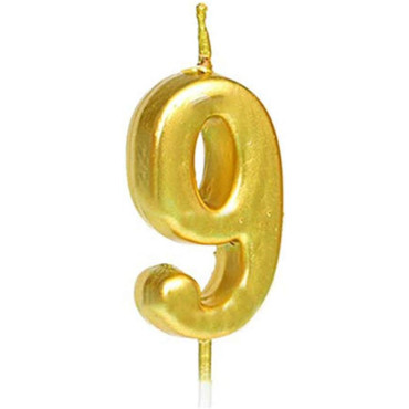Lumanare de Tort, Cyrax, Model Cifra 9, Party, 4.5 x 2.5 cm, din Parafina, Auriu