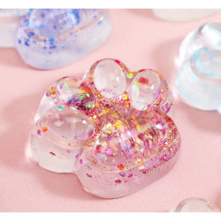 Jucarie Antistres Squishy, Cyrax, cu Revenire Lenta, Squeeze Pinch Family, Model Cat Paw, 6.5 x 7 cm, din Tpr, 4-6 Ani, Model 4 Sclipici, Transparent