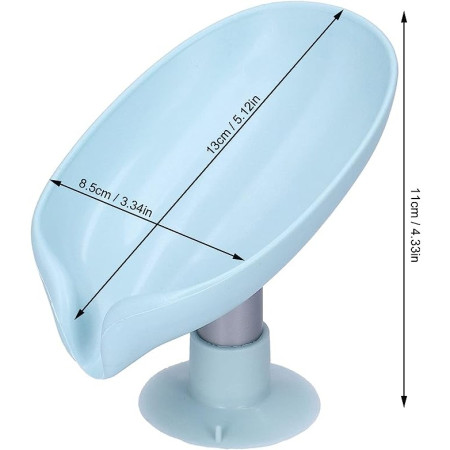 Savoniera  cu scurgere, pentru sapun, cu ventuza, material ABS, 13 x 8.5 x 10.5 cm, albastru