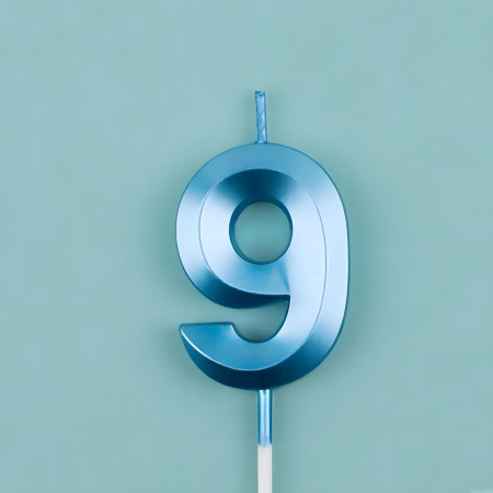 Lumanare Cifra 9, Cyrax, Model Diamond, 5 x 3.4 cm, Albastru