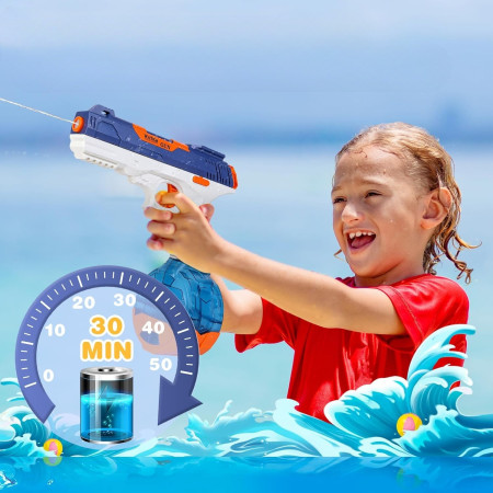 Pistol cu Apa Electric, Cyrax, 2 Rezervoare 75/350 ml, din ABS+Silicon, Baterie, Incarcare USB, Conectare la Furtun, +6 Ani, Albastru