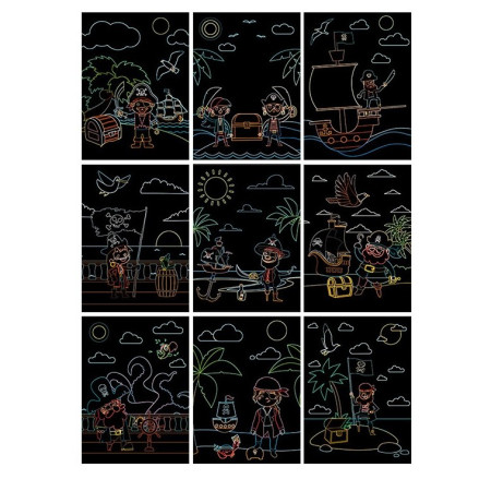 Set 9 Planse Razuibile, Cyrax, Scratch ArtCards, +3 Ani, de Razuit si de Colorat, 19 x 14 cm, Model Pirati, Multicolor