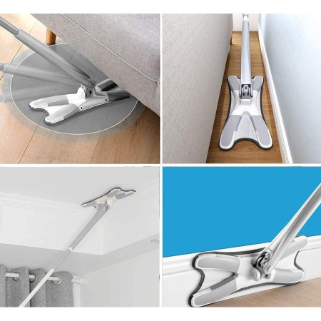 Mop Plat cu Laveta din Microfibra,  Pentru Uz Casnic, Sistem de Stoarcere X, Tija Telescopica 140 cm, Rotire 360°,38 x 140 cm, Verde