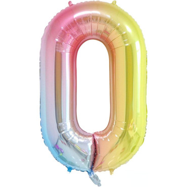 Balon din Folie Metalizata Gradient Cyrax, Figurina Cifra, Tema Aniversare 100 cm, Ambalaj Individual, Pai inclus, Umflare cu Aer sau Heliu, Multicolor, Cifra 0
