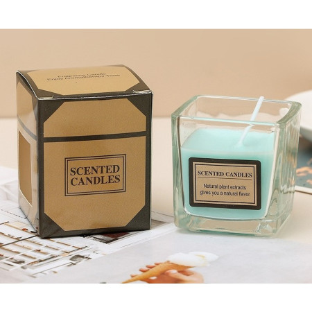 Lumanare Parfumata,  Model Pahar Transparent, cu Ulei Esential, 4.8 x 5.4 x 5.5 cm, Aroma Oceanica, Albastru