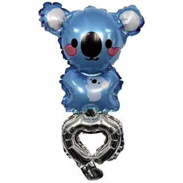 Balon din Folie Metalizata, Cyrax, Figurine Animalute, Tip Bratara, Model Koala, Ambalaj Individual, Pai Inclus, Umflare cu Aer sau Heliu, Albastru