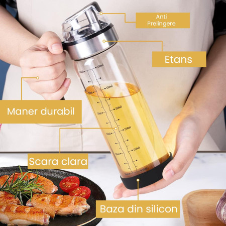 Sticla de ulei etansa cu deschidere inchidere, Cyrax, Dispenser de ulei de bucatarie, Sos de soia, Otet, 500 ml, Transparent