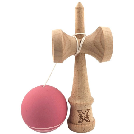 Kendama X Originala, Profesionala, Cyrax, din Lemn, Rubber Grip, 18 cm, Roz/Alb