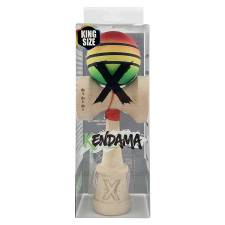 Kendama X Originala, Profesionala, Cyrax, Rubber Grip, Cupe Mari KING SIZE V3, Gaura in Baza, Rulment Metalic, din lemn 18 cm, Ata 62/65 cm, Special Rosu/Galben/Verde