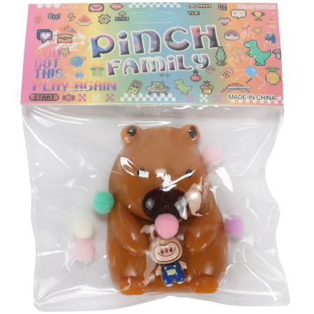 Jucarie Antistres Squishy, Cyrax, cu Revenire Lenta, Squeeze Pinch Family, Model Urs, Ambalaj Transparent, 4.5 x 7.2 cm, Maro