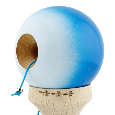Kendama X Originala, Profesionala, Cyrax, Big Cups V2, Super Sticky cu Cupe Mari, din lemn 18 cm, Rulment Metalic cu Ata 55 cm, Albastru/Alb