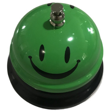 Clopotel Metalic Multifunctional, Cyrax, Verde cu Imprimeu Smiley Face, 7.5x7.5x6.5 cm, Receptie, Restaurant, Cafenele