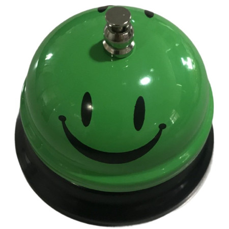 Clopotel Metalic Multifunctional, Cyrax, Verde cu Imprimeu Smiley Face, 7.5x7.5x6.5 cm, Receptie, Restaurant, Cafenele