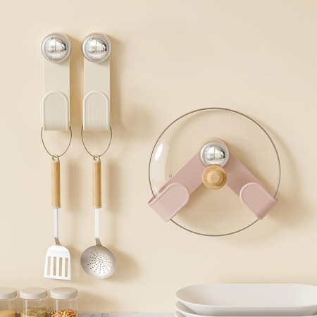 Suport de Bucatarie, Cyrax, Rotativ, din Plastic, Aplicare prin Lipire, 5 x 5 x 18.5 cm, Roz