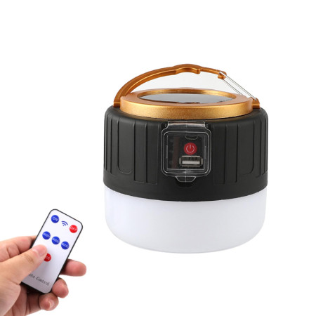 Lampa Portabila,  Incarcare Solara + USB, Afisaj Inteligent al Bateriei, Raza de Actiune 32 mp, 6x9x11 cm, 3 Moduri, Negru