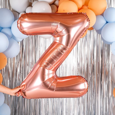 Balon Folie Metalizata Litera Z, Cyrax, 100 cm, Umflati cu Heliu sau Aer, Ambalaj Individual, Pai inclus, Rose Gold