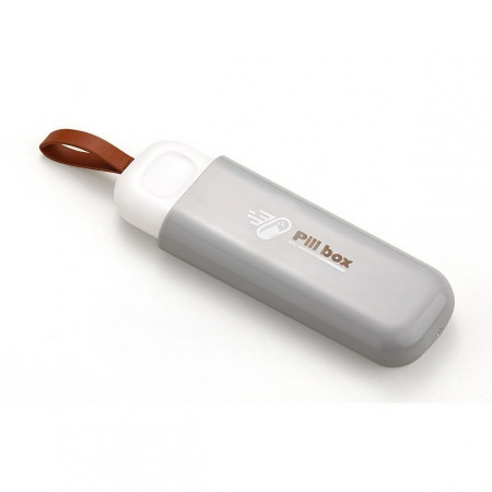 Cutie Depozitare Medicamente,  Portabila, 3 Compartimente, Tip Breloc, Plastic, Glisanta, Gri, 10.7x3.6x1.6 cm