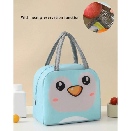 Geantă Frigorifică, Cyrax, cu Desene Animat, Portabilă pentru Copii, de Prânz, din Pânză Oxford, 22x14x19 cm, Model Pinguin, Albastru
