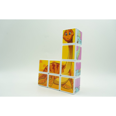 Cyrax Set inteligent de cuburi magnetice pentru copii, 8 piese, cutie depozitare, puzzle dinozauri, +3 ani, multicolor