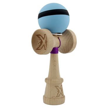 Kendama X Originala, Profesionala, Cyrax, Cupe Mari KING SIZE V3, Rubber Grip, Gaura in Baza, Rulment Metalic, din lemn 18 cm, Ata 62/65 cm, M Bleu/Negru/Bleu