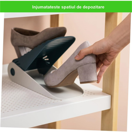 Suport pentru Pantofi,  cu Două Straturi, Organizator, Antiderapant și Durabil, Inălțime Reglabilă, 25.5x11x7.5 cm, Albastru, 150 g