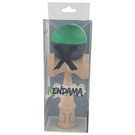 Kendama X Originala, Profesionala, Cyrax, 18 cm, din Lemn, Verde/Negru