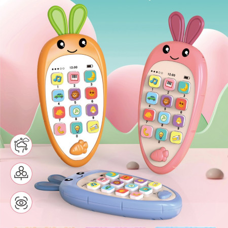 Jucarie Interactiva, Cyrax, Telefon Inteligent, Model Morcov, Functii Educative, Muzicale si Voce, 4-6 ani, 19 x 11.5 cm, din Plastic, Portocaliu