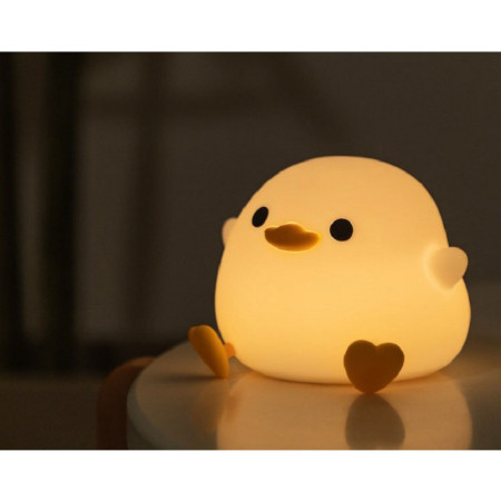 Lampa de Veghe pentru Copii,  din Silicon, Senzor Tactil, Model Ratusca, Lumina Calda, Timer Automat, Protectie pentru Ochi, Incarcare USB Putere 0.5W, Capacitate Baterie Incorporata 800mAh, 12.2x10.5x9.2 cm, Alb