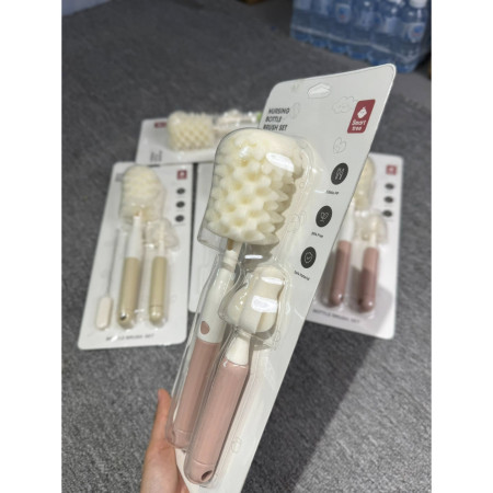 Set 3 Perii de Spalat Biberoane, Cyrax, pentru Tetina, Biberon, Pai, Materiale Sigure, fara BPA, Curatare 360°, Roz