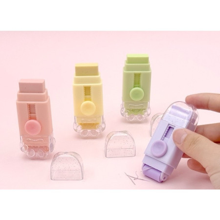 Radiera,  Model Labuta de Pisica, cu 2 Rezerve, Reglare Pull-Push, din Cauciuc, Galben