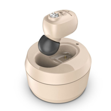 Aparat Auditiv Intraauricular In-Ear, Cyrax, Amplificator de sunet pentru Auz, Minuscul Design Nou, 14 x 10 x 3.8 cm, 116 gr, Camel