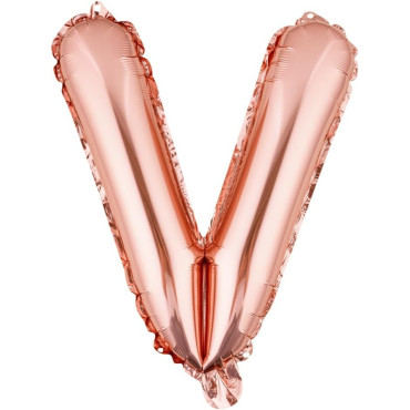 Balon Folie Metalizata Litera V, Cyrax, 40 cm, Umflati cu Heliu sau Aer, Ambalaj Individual, Pai inclus, Rose Gold