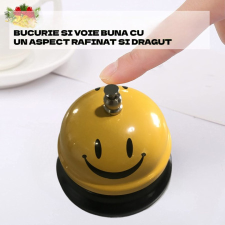 Clopotel Metalic Multifunctional, Cyrax, Galben cu Imprimeu Smiley Face, 7.5x7.5x6.5 cm, Receptie, Restaurant, Cafenele