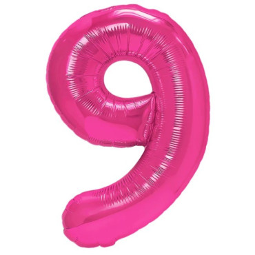 Balon din Folie Metalizata Cyrax, Figurina Cifra, Tema Aniversare 80 cm, Ambalaj Individual, Pai inclus, Umflare cu Aer sau Heliu, Roz, Cifra 9