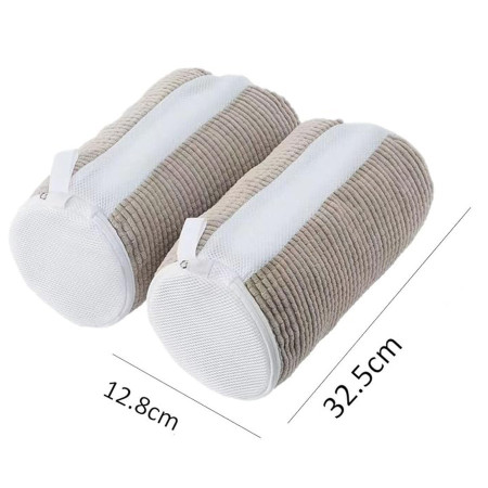 Geanta pentru Spalare Incaltaminte,  pentru Masina de Spalat, cu Fibre Pufoase in Interior, cu Fermoar, Curatare 360 de Grade, 39x19 cm, Gri deschis