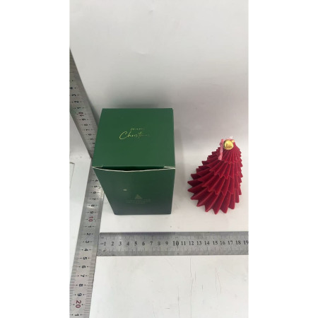 Lumanare de Craciun Parfumata,  Lumanare Rotativa cu Aromaterapie, Model Brad de Craciun forma Lunga, din Ceara de Soia, 11 x 8 x 8 cm, Rosu