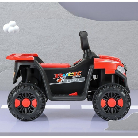 Masinuta Electrica Cyrax, pe 4 Roti, Tip ATV, cu Acumulator, Sistem Anti-Rasturnare, Sistem de Lumini si Sunet, 2-5 Ani, 70 x 43 x 48 cm, Rosu