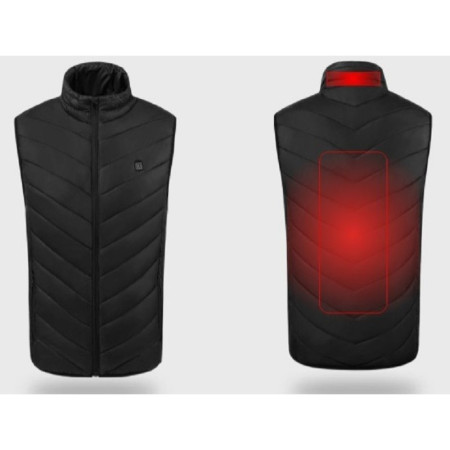 Vesta Inteligenta Incalzita,  Unisex, 2 Zone de Incalzire, Umplutura Bumbac, 3 Trepte de Temperatura, Incarcare USB, Negru, 65 - 75 kg, Marime XXL