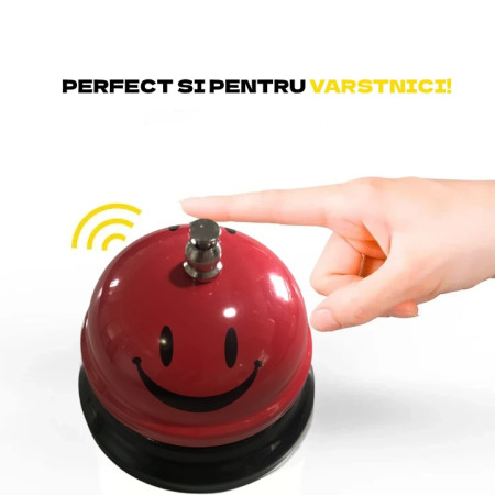 Clopotel Metalic Multifunctional, Cyrax, Rosu cu Imprimeu Smiley Face, 7.5x7.5x6.5 cm, Receptie, Restaurant, Cafenele