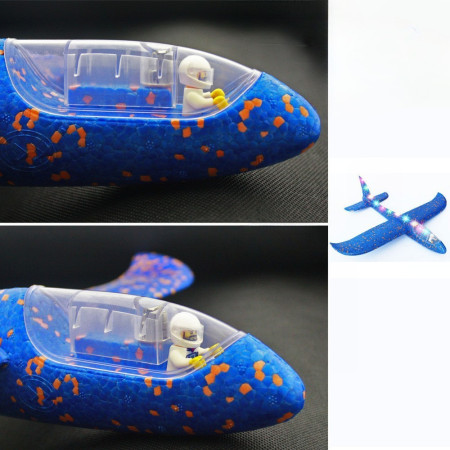 Avion Planor cu Pilot, Cyrax, Din Polistiren, Cu Lumini pe Toata Lungimea, 47 cm, Albastru